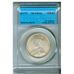 1917c Nfld  50¢ CCCS MS63, Touch of gold otherwise brilliant