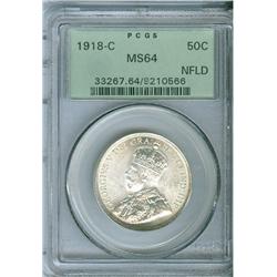 1918c Nfld 50¢ PCGS MS64.  Blast white with PQ look.