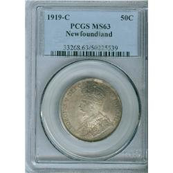 1919c Nfld 50¢ PCGS MS-63, lightly toned. A scarce date.