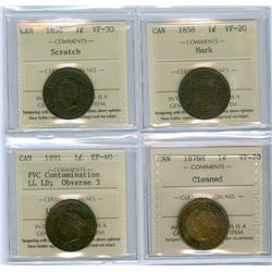 1858 VF20 Mark, 1858 VF30 Scratch, 1876H Vf20 Cleaned, 1891 