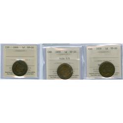 1858, 1859 Wide 9/8 and 1900 plain.  Lot of 3 ICCS graded 1¢