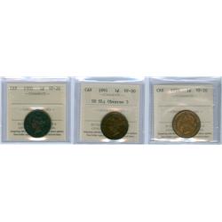 1858, 1891 SDSL Obv.3 and 1900 plain.  Lot of 3 ICCS graded 