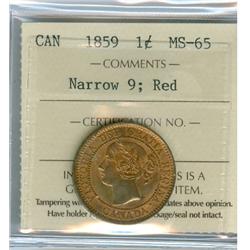 1859 Narrow 9  ICCS MS65 Red,  95% RED.  A fabulous "Victori