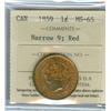 Image 1 : 1859 Narrow 9  ICCS MS65 Red,  95% RED.  A fabulous "Victori