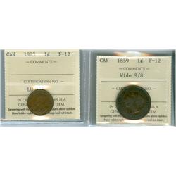 1859 1¢ Wide 9/8 and 1923.  Lot of 2 ICCS graded 1¢ coins, b