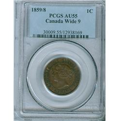 1859 1¢ Wide 9/8 PCGS AU55, a nice chocolate brown example