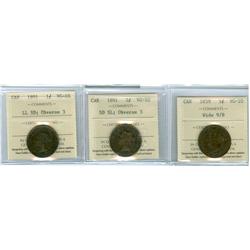 1859 1¢ Wide 9/8, 1891 SDSL Obv.3, 1891 SDLL Obv.3  Lot of 3