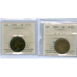 1859 1¢ DPN9#2 and 1900.  Lot of 2 ICCS graded 1¢ coins, bot