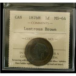 1876H 1¢ ICCS MS64 Lustrous Brown