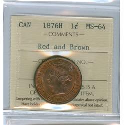 1876H 1¢ ICCS MS-64 RB, a really nice example with great fie