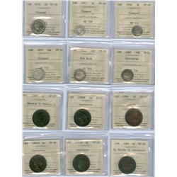 1881H 1¢ to 1919 10¢.  Lot of 12 ICCS graded coins, all with