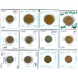 1881H-1952 1¢.  Lot of 12 coins AU to MS60 all somewhat clea