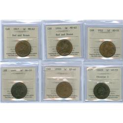 1882H - 1917 1¢. Lot of six ICCS graded cents including 1882