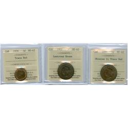 1884 Obv.2, 1901 and 1936.  Lot of 3 ICCS graded 1¢ coins, a