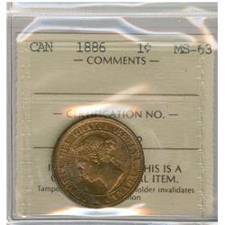 1886 1¢ ICCS MS63RD.  Lustrous 85% red example.