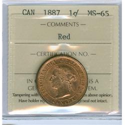 1887 1¢ ICCS MS65 Red.  An amazing Victoria Large cent.  Exc