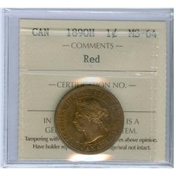 1890H 1¢ ICCS MS64RD.  70% red with lustre.