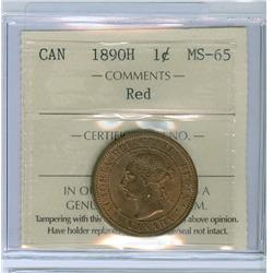 1890H 1¢ ICCS MS65 Red.  A nicely struck copper-red Gem with