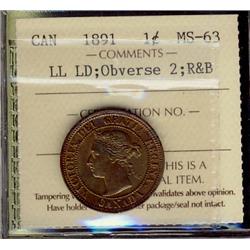 1891 1¢ LL LD  ICCS MS63 RBObv. #2 