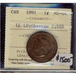 1891 1¢ LL LD Obv 2, MS64RB.