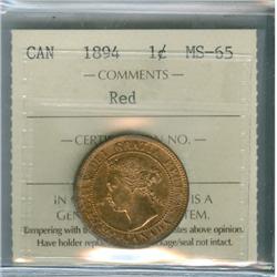1894 1¢ ICCS MS65 Red. Full red!  Excellent strike with clea