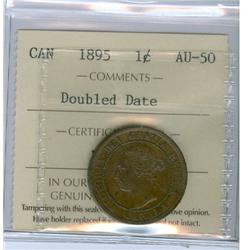 1895 1¢ ICCS AU50 DOUBLED DATE. Believed to be quite scarce!