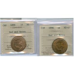 1896 & 1899 1¢ ICCS MS63RB.  Lot of two coins.