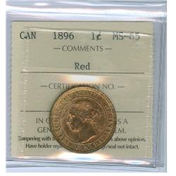 1896 1¢ ICCS MS65 Red. Full red!  Excellent strike with clea