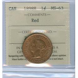 1898H 1¢ ICCS MS63RD. 75% red.