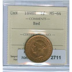 1898H 1¢ ICCS MS64 Red, 90% red lustre. A nice High end exam