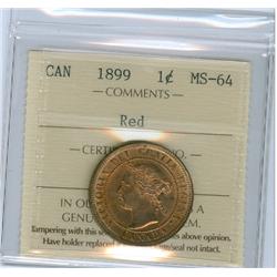 1899 1¢ ICCS MS64 Red,  85% Red lustre.  A fabulous "Victori