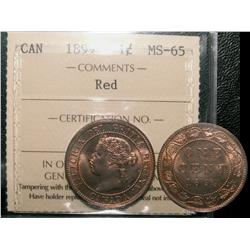 1899 1¢ ICCS MS65RD. Gem 95% red.