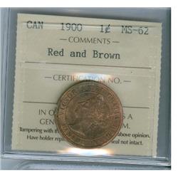 1900 1¢ ICCS MS62RB.  Key type with soiled surfaces.