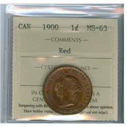 1900 1¢ ICCS MS63 Red, attractive and fully lustrous 70% red