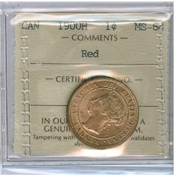 1900H 1¢ ICCS MS64RD.  Superb eye appeal 90% red.