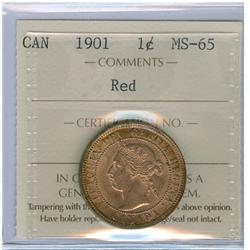 1901 1¢ ICCS MS65 Red, attactive and fully lustrous 90% red