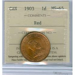 1903 1¢ ICCS MS65RD.  95% red.