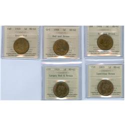 1904, 1908, 1910, 1919 and 1920 Large.  Lot of 5 ICCS graded