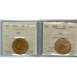 1905 & 1906 1¢ ICCS MS64RD.  Lot of two coins both attractiv