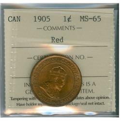 1905 1¢ ICCS MS65 Red, attactive and fully lustrous 90% red