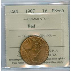 1907 1¢ ICCS MS65RD.  95% red with full lustre.