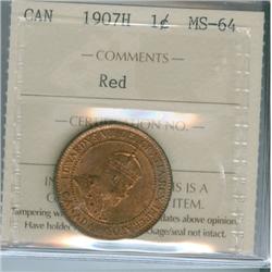 1907H 1¢ ICCS MS64RD.  80% red.