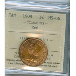 SOLO HIGHEST GRADED! 1908 1¢ ICCS MS66 Red. This is a well-b