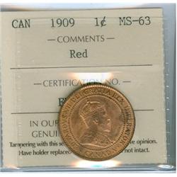 1909 1¢ ICCS MS63RD.  Lustrous example.