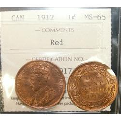 1912 1¢  ICCS MS65RD.  A superb coin with full lustre 90% re