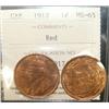 Image 1 : 1912 1¢  ICCS MS65RD.  A superb coin with full lustre 90% re
