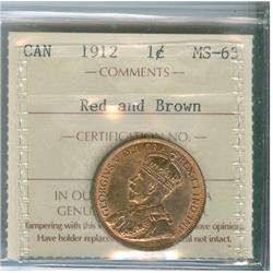 1912 1¢ ICCS MS63RB.  Nice lustrous example.