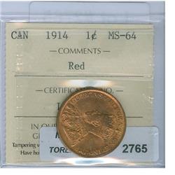 1914 1¢ ICCS MS-64RD. Red. 65% red luster.