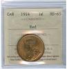 Image 1 : 1914 1¢ ICCS MS65RD.  Lustrous 80% red.