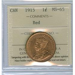 1915 1¢ ICCS MS65 Red, attactive and fully lustrous 90% red